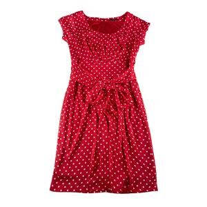 Elis Dress Womens 46 Red Polka Dot Waist Tie Short Sleeve Zip Back Round Neck